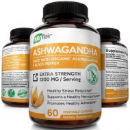 Certified Organic Ashwagandha Capsules 1300MG with Black Pepper Extract - Best Root Powder Supplement - Stress - Anxiety Relief